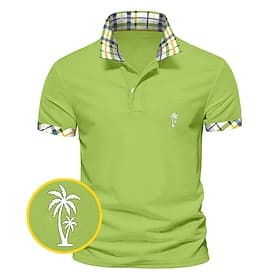 Men's Golf Shirt Pique Polo Shirt Business Casual Ribbed Polo Collar Short Sleeve Fashion Basic Solid Color Plaid Buttons Logo Summer Spring Spring Fall Regu