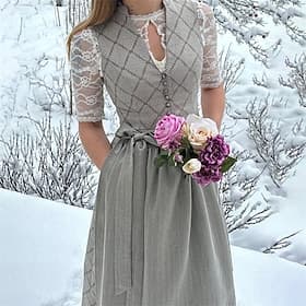 Oktoberfest Robe Dirndl Robes traditionnelles Longueur midi Femme de ménage Bavarois Allemand Prairies Femmes Carnaval Fête de la Bière Tissu de style traditio