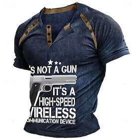 Men's Funny Graphic Tee Short Sleeve with Gun Design Pun Text: 'Not A Gun, High-Speed Wireless Communication Device'