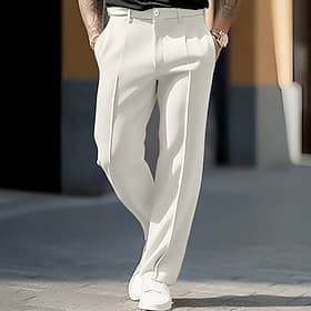 Herren Hose Anzughose Stoffhosen Tasche Gerader Schnitt Einfach Komfort Weich Hochzeit Outdoor Täglich Mode Lässig Schwarz Weiß