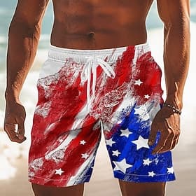 Independence Day Men's US Flag Patriotic Fourth of July Swim Trunks Swim Shorts Board Shorts Mid Waist Hawaiian Holiday Side Pockets Mesh Lining Elastic Drawst