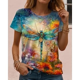Women's T Shirt Print Graphic Animal Vintage Stylish Classic Short Sleeve Crew Neck Regular Tops Daily Weekend Blue White Purple Green Khaki Summer Spring
