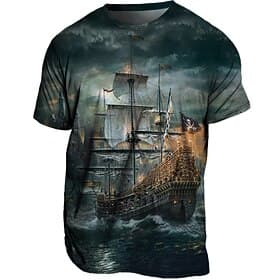 Herren Grafik Schiff Nautisch T Shirt T-Shirt Kurzarm T-Shirt 3D-Druck Rundhalsausschnitt Hemd Vintage Mode Designer Lässig Täglich Outdoor Grün Grün Frühling
