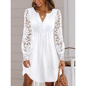 Femmes Mini Robe Robe trapèze Robe d'été Occasionnel Quotidien Coupe régulière Uni manche longue Col en V Noir Blanche Vin Été