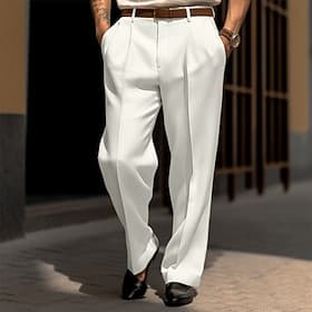 Men's Trousers Dress Pants Suit Pants Front Pocket Straight Leg Plain Comfort Wedding Business Beach Fashion Chic Modern Black White