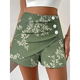 Women's Chinos Shorts Vacation Vintage Ethnic Style Short High Waist Floral Graphic Pleated Micro-elastic Daily Vacation Street Violet Robin's Egg Blue Red Gre