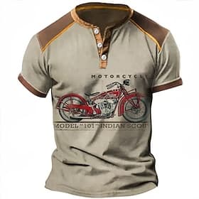 Henley Shirt Graphic Motorcycle Henley Clothing Apparel 3D Print Outdoor Daily Short Sleeve Button-Down Print Fashion Designer Comfortable Blue