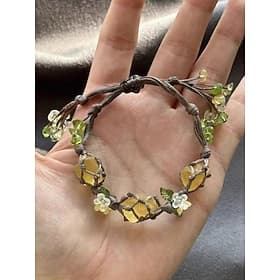 Handgefertigtes Armband mit floralen Edelsteinen für Damen – Perlen aus natürlichem Kristall, verstellbarer Boho-Stil, ideal für die Freizeit, als Geschenk und
