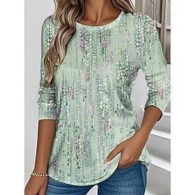 T-shirt femme à manches longues col rond tunique graphique géométrique abstrait élégant vintage chic tops réguliers impression quotidienne rose bleu violet ver