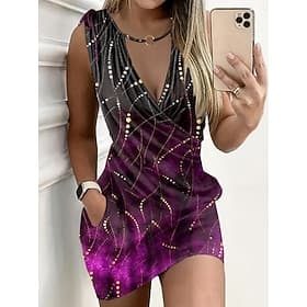 Femmes Mini Robe Robe d'Été Robe fourreau Robe Portefeuille Robe d'été Occasionnel Quotidien Soirée Coupe régulière A Ombre Graphique Géométrique Sans manches
