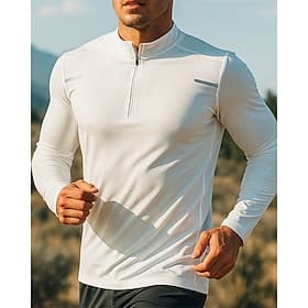 Homme Couleur Unie Haut de course T-shirt de course Été Printemps Quart de zip manche longue Séchage Rapide Léger Élastique Respirant Tennis Le golf Course Ble