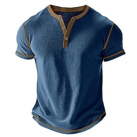 Men's Waffle Henley Shirt Tee Short Sleeve Solid Color Vintage Buttons Henley Casual Daily Outdoor Summer Black White Gray Henley T-Shirt
