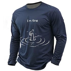 Mens Long Sleeve Graphic Shirt I'm Fine Drowning Thumbs Up Funny Sarcastic Ironic Humor
