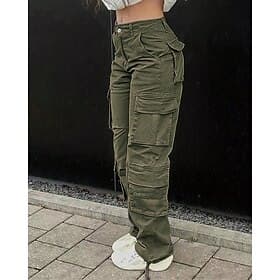 Damen Cargo-Hosen Hosen Hose Mode Streetwear Volle Länge Natürliche Taille Einfarbig Mehrere Taschen Bequem Mikroelastisch Sport Outdoor Alltagskleidung Khaki