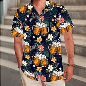 Hombre Cerveza Oktoberfest Flores tropicales Camisa Camisa Cubana Abotonar la camisa Manga Corta Hawaiano Vacaciones Festivos Ropa de playa Verano Primavera Ca