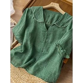 Mujer Botones Color sólido Básico Casual Manga Corta Cuello Camisero Tops regulares Diario Azul Piscina Blanco Rosa Naranja Verde Trébol Verano Primavera