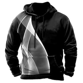 Voor heren Geometrisch 3D Print Hoodies Sweatshirt Casual Lange mouw Strakke ronde hals Capuchon Streetwear Feestdagen blauw Zwart Wit Rood Trekkoord Herfst Wi