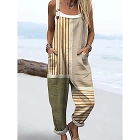 Damen Overall Aktiv Grafik Ärmellos Kordelzug Patchwork Urlaub Straße Lässiger Schnitt Blau Leicht Braun Orange Sommer
