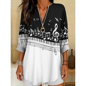 Musik Festival Womens Bluse Leinenähnlich Atmungsaktiv Leicht Tunika V-Ausschnitt Lange Ärmel Boho Lässige Tops Grafisch Geometrisch Elegant Vintage Reguläre T