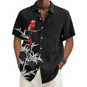 Homme Oiseau Plantes Perroquet Chemise hawaïenne Chemise Boutonnée Chemise Aloha Manche Courte Hawaïen Vacances Fête Tenue de plage Été Printemps Col Rabattu I
