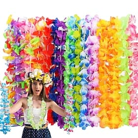 36/50 pièces de leis hawaïens en vrac pour fête luau, collier de fleurs en soie de décorations hawaïennes, décor de fête de danse hula hawaïenne tropicale colo