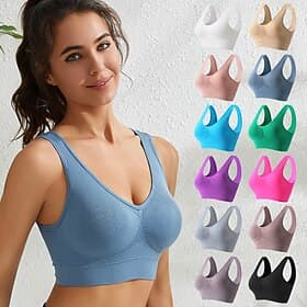 Women's Yoga Bra Pilates Bra Sports Bra Bra Top Push Up Seamless Anti-vibration Wireless Solid / Plain Color Sport Activewear Light Blue Deep Purple Gym Zumba