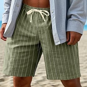 Per uomo Shorts Shorts di Lino Pantaloncini Estivi Shorts da Spiaggia Coulisse Elastico in vita A righe Comodità Traspirante Lunghezza al ginocchio Quotidiano