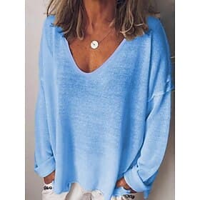 Women's Blouse Solid Color Stylish Casual Long Sleeve V Neck Regular Tops Daily Black White Yellow Army Green Blue Spring Fall Prefall