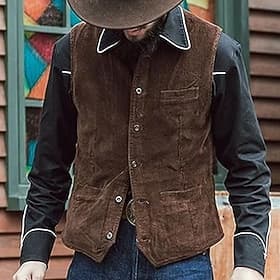 Herren Cordweste Weste Gilet Täglich Outdoor Vintage Frühling Herbst Tasche Knöpfe Nylon Bequem Einfach Einreihig Ein-Knopf V Ausschnitt Normale Passform Schwa