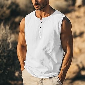 Herren T Shirt Ärmellos Kurzarm V Ausschnitt Rundhals Sommer Einfach Texture Mode Klassisch Lässig Rein Straße Lässig Sport Schwarz Weiß Kaki Top T-Shirt für H