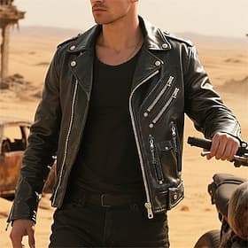 Hombre Chaqueta de cuero sintético Chaqueta de motociclista Chaqueta de moto Diario Vacaciones Resistente al Viento Mantiene abrigado Cremallera Bolsillo Otoño