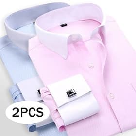 Men's Shirt Dress Shirt French Cuff Shirt Plain Business Wedding PinkPurple BlueLight Blue YellowBlue Yellowpink Long Sleeve Collar All Seasons Clothing Appare