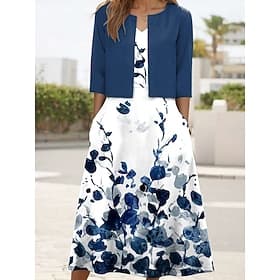 Femmes Robe Ensemble Robe trapèze Robe d'été Fête Robes semi-formelles Fleuri Graphique Imprimé Robe Midi Demi Manches Col en V Quotidien robe demoiselle d hon