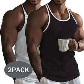 Per uomo Canotta Canotta Muscolare Canottiera Senza Maniche Girocollo Estate Blocco di colori Striscia di Fossa Moda Designer Sportivo 2 Pezzi Confezione multi