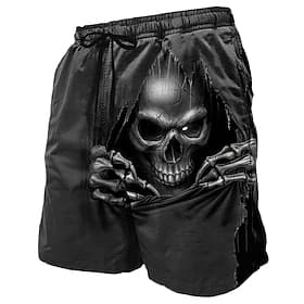 Bañadores de calaveras y muerte para hombres shorts de baño pantalones de tabla cintura media estilo gótico punk oscuro vacaciones streetwear con bolsillos lat