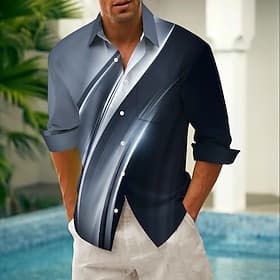 Men's Gradient Line Color-blocking Shirt Button Up Shirt Long Sleeve Fashion Casual Vacation Daily Streetwear Spring Fall Turndown 3D Print Collared Shirts Fro