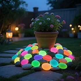 Lot de 30 galets lumineux extra larges, 1,77 pouce de diamètre, pierres décoratives de jardin et de paysage, roches lumineuses d'aquarium, pierres de veilleuse