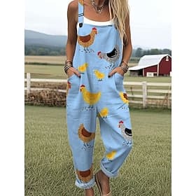 Damen Overall Aktiv Grafik Ärmellos Kordelzug Täglich Urlaub Lässiger Schnitt Blau Beige Sommer