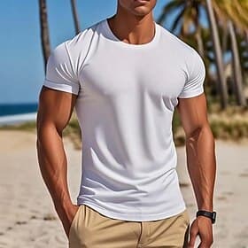 100% Cotton Men's T Shirt Tee Top Short Sleeve Short Sleeves Crew Neck Summer Solid Color Plain Fashion Basic Casual Plain Vacation Casual Casual Daily Navy Bl