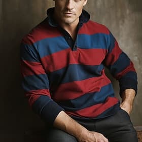 Men's Horizontal Stripes Rugby Polo Long Sleeve Polo Shirts Collared Shirts Sportswear Casual School Outdoor Athleisure 3D Print Spring Fall Winter Red Blue Pu