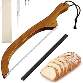 Bread Knife for Homemade Bread Walnut Bow Bread Cutter with Ultra-Sharp Serrated Stainless Steel Blade, Sourdough Bread Knife for Bagels, Baguettes, and Rustic
