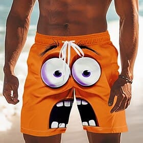 Herre 3D-tegneseriefigur Smilefjes Store øyne Badeshorts Surfeshorts Medium Midje Morsom utendørs Feriereise Hverdag Sidelommer Mesh fôr Elastisk snøring i mid