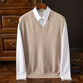 Men's Pullover Sweater Jumper Vest Knit Sweater Ribbed Knit Regular Tops Knitted Plain V Neck Fashion Basic Vacation Daily Wear Clothing Apparel Spring Fall Ca