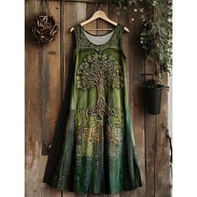 Women's Midi Dress Boho Vintage Viking Celtic Knot Gradient Art Sundress A Line Dress Vacation Casual Going out Regular Fit Floral Graphic Leaf Sleeveless U N