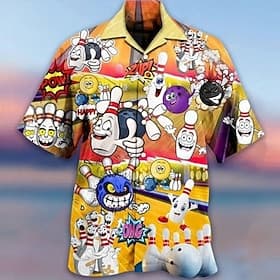 Voor heren Bowlingbal Overhemd Hawaiiaans overhemd Aloha-shirt Korte Mouw Overhemd Strijkijzer Tropisch Modieus Hawaii Straat Casual Hawaii Geel Zwart / Rood R
