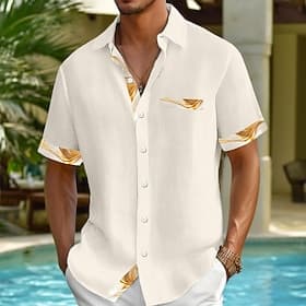 Men's Shirt Linen Shirt Summer Shirt Beach Shirt Button Up Shirt Casual Holiday Pink Sky Blue Green Beige Short Sleeve Turndown Summer Clothing Apparel Front P