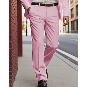 Men's Trousers Dress Pants Slacks Pocket Buttons Plain Comfort Daily Business Work Fashion Classic Style Blue Coral Pink Micro-elastic