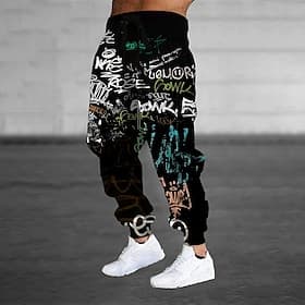 Hombre Colorido Pintada Pantalones de Deporte Persona que practica jogging Pantalones Media cintura Cintura elástica con cordón. Casual Jogging Ropa de calle E