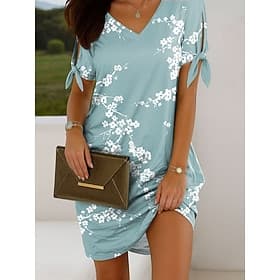 Damen Minikleid Freizeitkleid T-Shirt-Kleid Sommerkleid Elegant Urlaub Vintage Kalter Schulter-Ärmel Normale Passform Blumen Grafik Kurzarm V Ausschnitt Rosa B