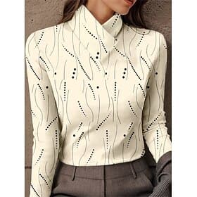 Women's Tunic Graphic Geometric Abstract Elegant Vintage Stylish Long Sleeve High Neck Regular Tops Daily Pink Blue off-white Fall Winter Prefall